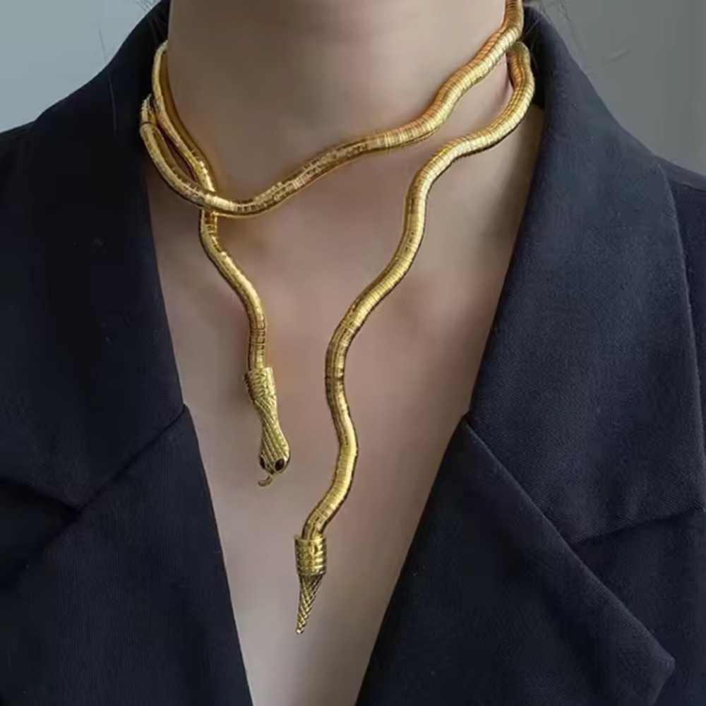 Serpent multi  Gold Snake Necklace - Picture 7 of 10